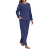 image:imagePrinStory Flannel Pajamas for Women Set Winter Fleece Pjs Sets S2XLNavy Blue