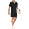 image:imagePrinStory Mens 2 Piece Polo Shirt and Shorts Set Waffle Suits S2XLBlack