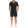 image:imagePrinStory Mens 2 Piece Polo Shirt and Shorts Set Waffle Suits S2XLBlack