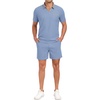 image:imagePrinStory Mens 2 Piece Polo Shirt and Shorts Set Waffle Suits S2XLBlue