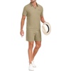 image:imagePrinStory Mens 2 Piece Polo Shirt and Shorts Set Waffle Suits S2XLKhaki
