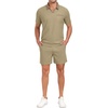 image:imagePrinStory Mens 2 Piece Polo Shirt and Shorts Set Waffle Suits S2XLKhaki