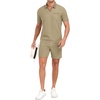 image:imagePrinStory Mens 2 Piece Polo Shirt and Shorts Set Waffle Suits S2XLKhaki