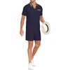 image:imagePrinStory Mens 2 Piece Polo Shirt and Shorts Set Waffle Suits S2XLNavy Blue