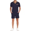 image:imagePrinStory Mens 2 Piece Polo Shirt and Shorts Set Waffle Suits S2XLNavy Blue