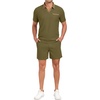 image:imagePrinStory Mens 2 Piece Polo Shirt and Shorts Set Waffle Suits S2XLOlive Green