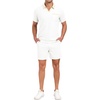 image:imagePrinStory Mens 2 Piece Polo Shirt and Shorts Set Waffle Suits S2XLWhite