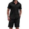 image:imagePrinStory Mens Outfits Short Sleeve Button Down Tracksuit M3XLBlack