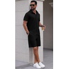 image:imagePrinStory Mens Outfits Short Sleeve Button Down Tracksuit M3XLBlack
