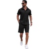 image:imagePrinStory Mens Outfits Short Sleeve Button Down Tracksuit M3XLBlack