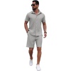 image:imagePrinStory Mens Outfits Short Sleeve Button Down Tracksuit M3XLGray