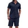 image:imagePrinStory Mens Outfits Short Sleeve Button Down Tracksuit M3XLNavy Blue