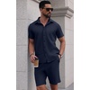 image:imagePrinStory Mens Outfits Short Sleeve Button Down Tracksuit M3XLNavy Blue