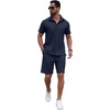 image:imagePrinStory Mens Outfits Short Sleeve Button Down Tracksuit M3XLNavy Blue