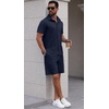 image:imagePrinStory Mens Outfits Short Sleeve Button Down Tracksuit M3XLNavy Blue