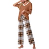 image:imagePrinStory Pajamas for Women Set Soft Pjs 2 Piece Pajama Sets XS4XLBrown White Plaid