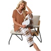image:imagePrinStory Pajamas for Women Set Soft Pjs 2 Piece Pajama Sets XS4XLBrown White Plaid