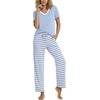image:imagePrinStory Pajamas for Women Set Soft Pjs 2 Piece Pajama Sets XS4XLLight Blue Stripe