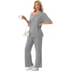 image:imagePrinStory Womens 2 Piece Off Shoulder Lounge SetsLight Gray