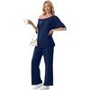 image:imagePrinStory Womens 2 Piece Off Shoulder Lounge SetsNavy Blue