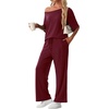 image:imagePrinStory Womens 2 Piece Off Shoulder Lounge SetsWine Red