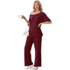image:imagePrinStory Womens 2 Piece Off Shoulder Lounge SetsWine Red