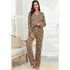 image:imagePrinStory Womens Pajama Sets Button Down Pjs 2 Piece Lounge SetFpbrown Foliage