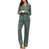 image:imagePrinStory Womens Pajama Sets Button Down Pjs 2 Piece Lounge SetGray Green