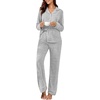 image:imagePrinStory Womens Pajama Sets Button Down Pjs 2 Piece Lounge SetLight Gray