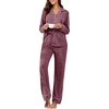 image:imagePrinStory Womens Pajama Sets Button Down Pjs 2 Piece Lounge SetWine Red