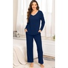 image:imagePrinStory Womens Pajamas Set Fall and Winter Ladies Pjs Long Sleeve 2 Piece Pajama Lounge SetsNavy Blue