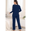 image:imagePrinStory Womens Pajamas Set Fall and Winter Ladies Pjs Long Sleeve 2 Piece Pajama Lounge SetsNavy Blue