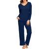 image:imagePrinStory Womens Pajamas Set Fall and Winter Ladies Pjs Long Sleeve 2 Piece Pajama Lounge SetsNavy Blue