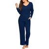image:imagePrinStory Womens Pajamas Set Fall and Winter Ladies Pjs Long Sleeve 2 Piece Pajama Lounge SetsNavy Blue