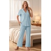 image:imagePrinStory Womens Pajamas Sets Button Down Short Sleeve Pjs S3XLLight Blue