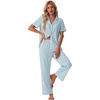 image:imagePrinStory Womens Pajamas Sets Button Down Short Sleeve Pjs S3XLLight Blue