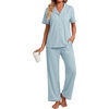 image:imagePrinStory Womens Pajamas Sets Button Down Short Sleeve Pjs S3XLLight Blue