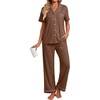 image:imagePrinStory Womens Pajamas Sets Button Down Short Sleeve Pjs S3XLLight Coffee