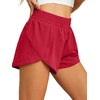 image:imagePrinStory Womens Running Shorts Summer High Waisted Quick Dry Athletic Work Out Gym Zipper Pocket Shorts with LinerC Red