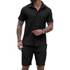 image:imagePrinStory Mens Outfits Short Sleeve Button Down Tracksuit M3XLBlack