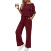 image:imagePrinStory Womens 2 Piece Off Shoulder Lounge SetsWine Red