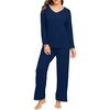 image:imagePrinStory Womens Pajamas Set Fall and Winter Ladies Pjs Long Sleeve 2 Piece Pajama Lounge SetsNavy Blue
