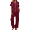 image:imagePrinStory Womens Pajamas Sets Button Down Short Sleeve Pjs S3XLWine Red