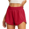 image:imagePrinStory Womens Running Shorts Summer High Waisted Quick Dry Athletic Work Out Gym Zipper Pocket Shorts with LinerC Red
