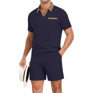 image:imagePrinStory Mens 2 Piece Polo Shirt and Shorts Set Waffle Suits S2XLNavy Blue