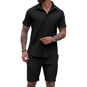 image:imagePrinStory Mens Outfits Short Sleeve Button Down Tracksuit M3XLBlack