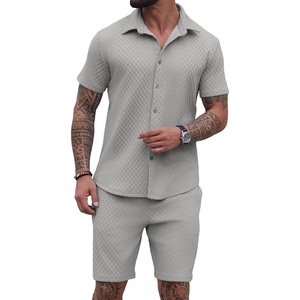 image:imagePrinStory Mens Outfits Short Sleeve Button Down Tracksuit M3XLGray