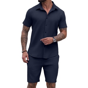 image:imagePrinStory Mens Outfits Short Sleeve Button Down Tracksuit M3XLNavy Blue