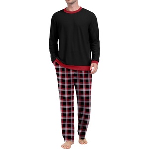 image:imagePrinStory Mens Pajama Sets Long Sleeve Sleepwear Pjs Soft Nightwear S2XLBlack Red Plaid 2