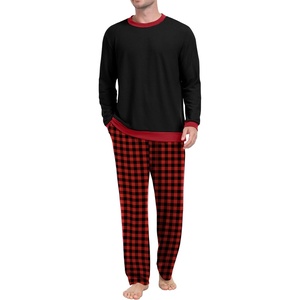 image:imagePrinStory Mens Pajama Sets Long Sleeve Sleepwear Pjs Soft Nightwear S2XLBlack Red Plaid